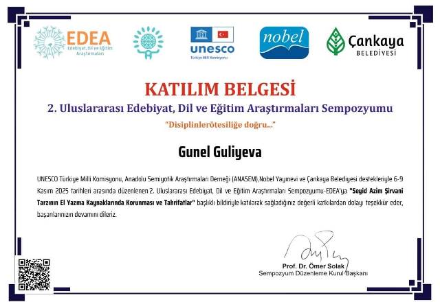 Əlyazmalar İnstitutunun əməkdaşı Türkiyədə keçirilmiş beynəl...